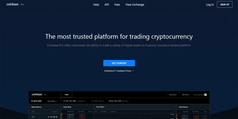 Website von Coinbase Pro (früher GDAX)