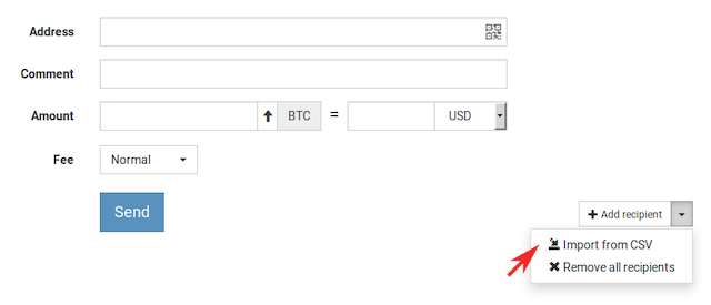 Bitcoins über CSV-Import an mehrere Wallet-Adressen senden