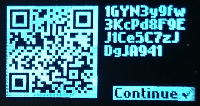 QR-Code im Display der Trezor Wallet