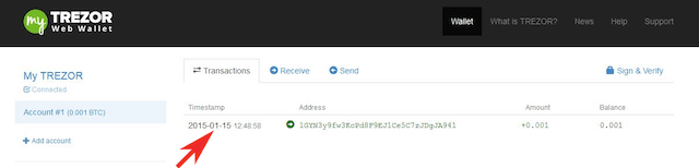 Bestätigte Transaktion - Bitcoin-Eingang in der Web Wallet