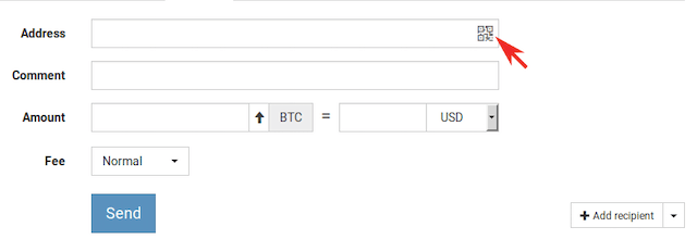 Betrag senden über das Trezor Web Wallet Interface
