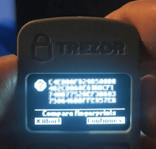 Bildschirmanweisungen für die Trezor One Hardware Wallet